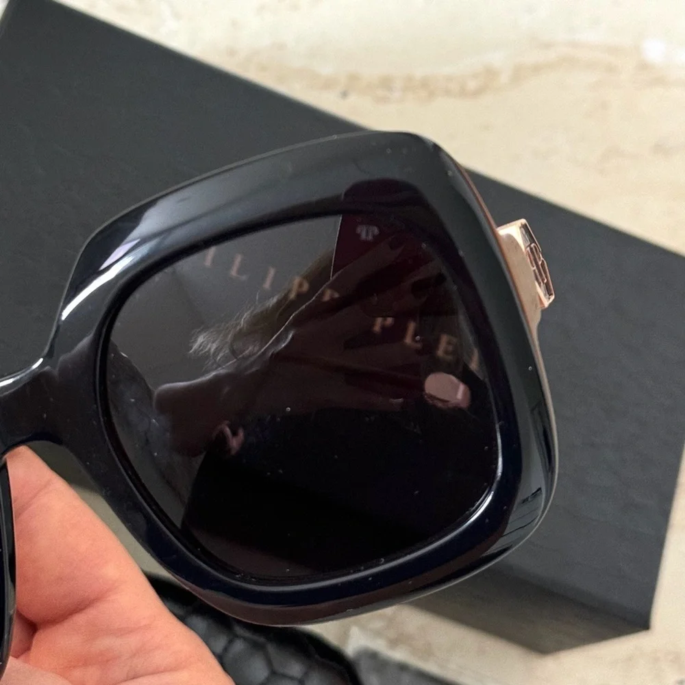 New! Philipp Plein Queen SPP065S Col.0700 Glossy Black Sunglasses, Authentic